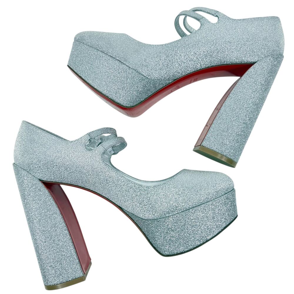 New Christian Louboutin Movida Jane Glitter Platfrom Pumps Silver Size 38.5 - Picture 6 of 10